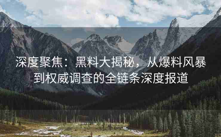 深度聚焦：黑料大揭秘，从爆料风暴到权威调查的全链条深度报道