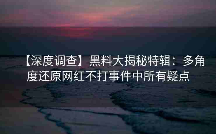 【深度调查】黑料大揭秘特辑:多角度还原网红不打事件中所有疑点 【深度调查】黑料大揭秘特辑:多角度还原网红不打事件中所有疑点