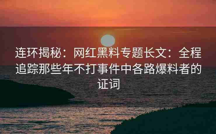 连环揭秘：网红黑料专题长文：全程追踪那些年不打事件中各路爆料者的证词